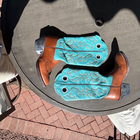 Tony Lama Buckaroo Chestnut/Turquoise Woman's Boot - Woman's size 9 - Picture 2 of 5